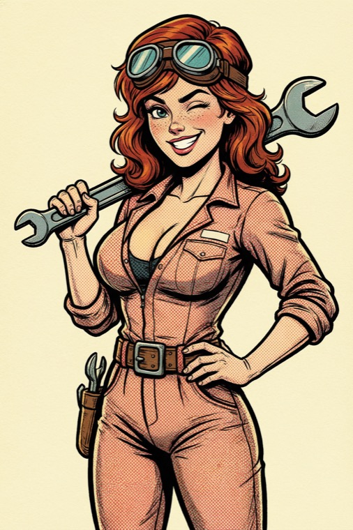 Luna, drawn as a 1950s comic-book inventor